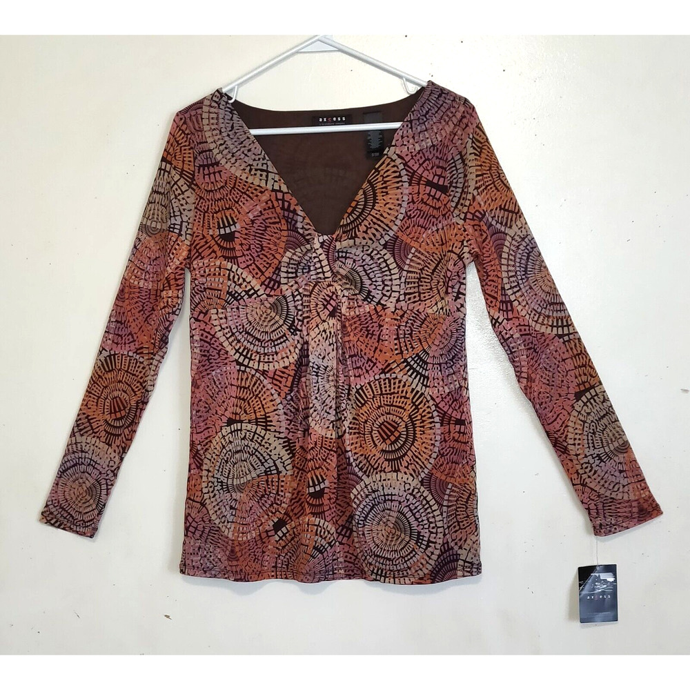 Vintage Axcess Y2K Babydoll Top MEDIUM Boho Groovy Hippie Browns Multi New NWT M